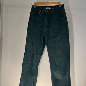 Uniqlo high waisted straight leg green/turquoise jeans